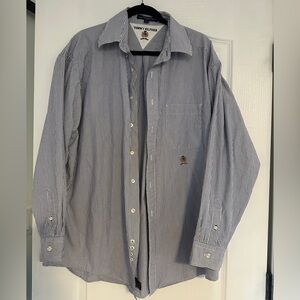 Vintage Tommy Hilfiger Blue and White Striped Men's Shirt